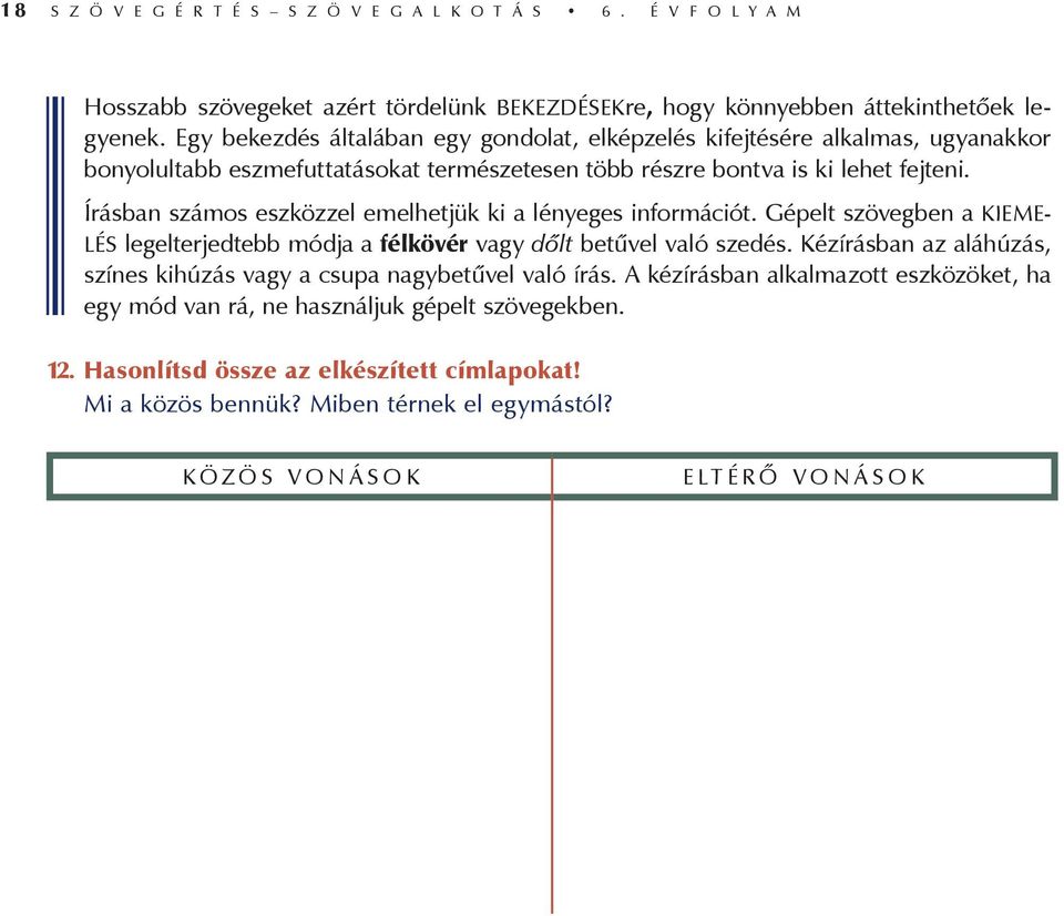 Írásban számos eszközzel emelhetjük ki a lényeges információt. Gépelt szövegben a kiemelés legelterjedtebb módja a félkövér vagy dőlt betűvel való szedés.