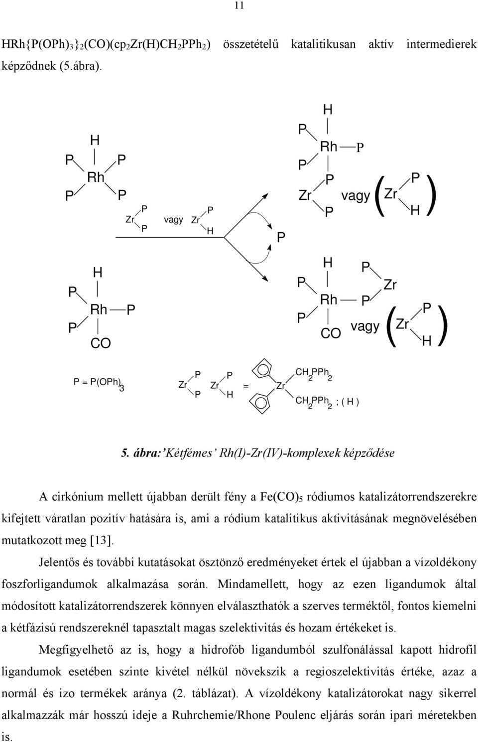 ábra: Kétfémes Rh(I)-Zr(IV)-komplexek képződése A cirkónium mellett újabban derült fény a Fe(CO) 5 ródiumos katalizátorrendszerekre kifejtett váratlan pozitív hatására is, ami a ródium katalitikus