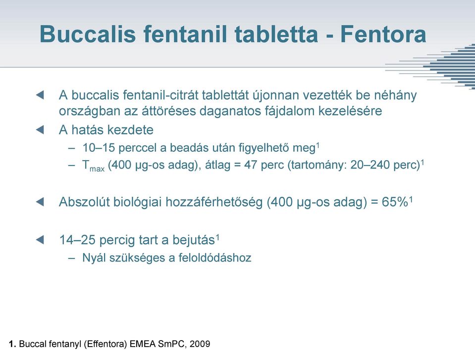 (400 µg-os adag), átlag = 47 perc (tartomány: 20 240 perc) 1 Abszolút biológiai hozzáférhetőség (400 µg-os adag)