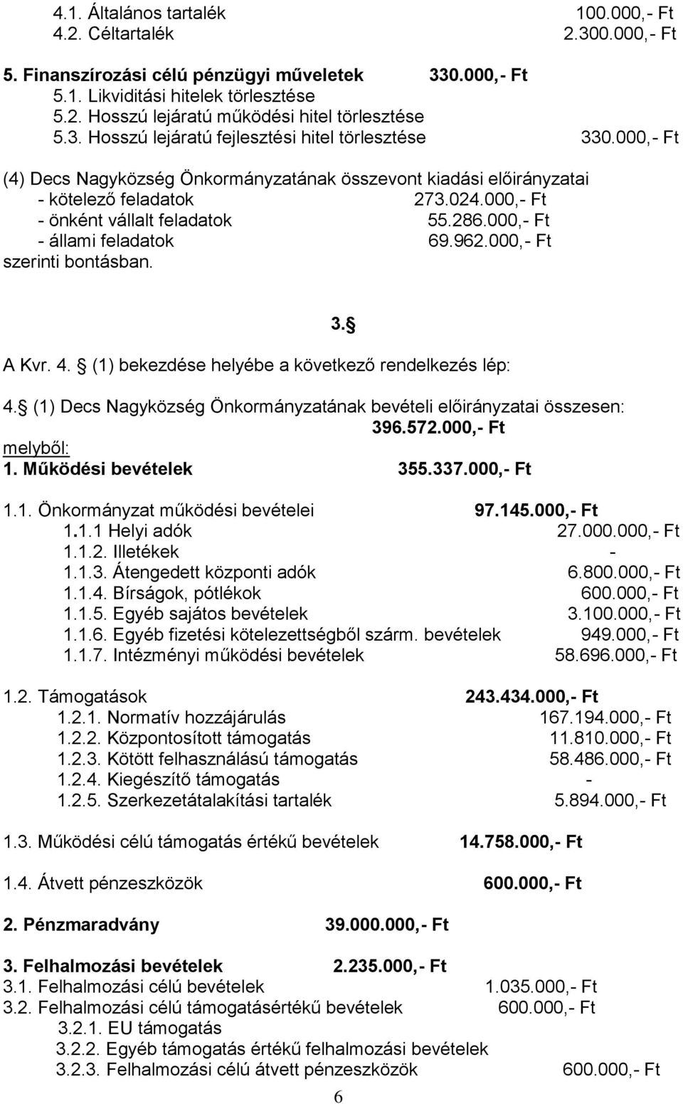 286.000,- Ft - állami feladatok 69.962.000,- Ft szerinti bontásban. A Kvr. 4. (1) bekezdése helyébe a következő rendelkezés lép: 4.