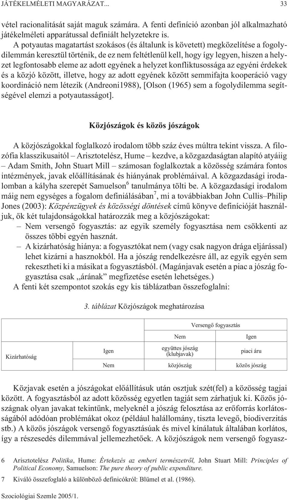 egyének a helyzet konfliktusossága az egyéni érdekek és a közjó között, illetve, hogy az adott egyének között semmifajta kooperáció vagy koordináció nem létezik (Andreoni1988), [Olson (1965) sem a