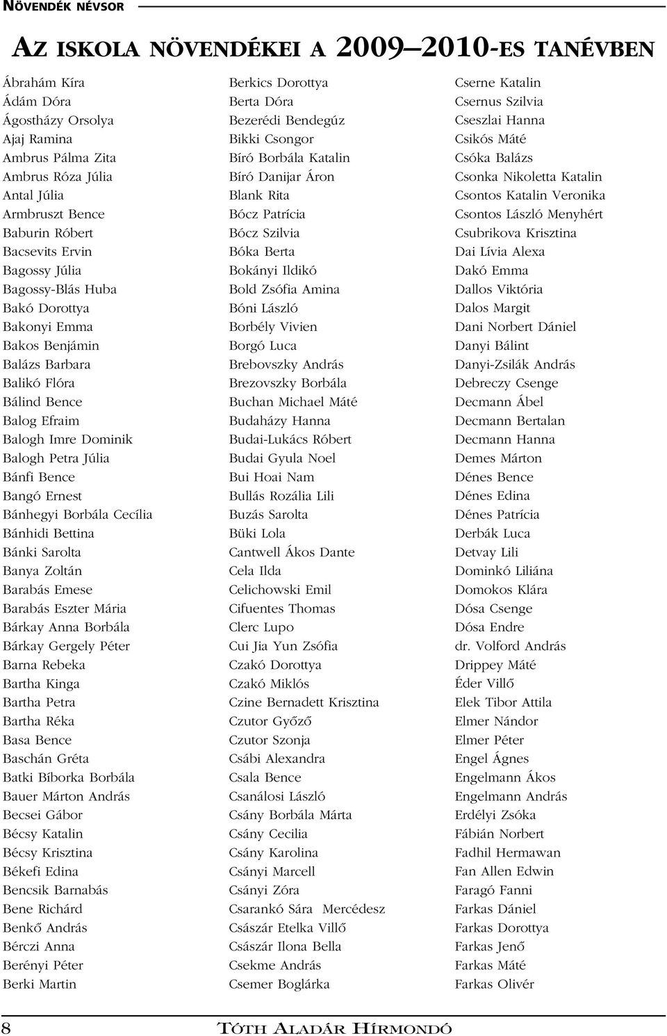 Bangó Ernest Bánhegyi Borbála Cecília Bánhidi Bettina Bánki Sarolta Banya Zoltán Barabás Emese Barabás Eszter Mária Bárkay Anna Borbála Bárkay Gergely Péter Barna Rebeka Bartha Kinga Bartha Petra