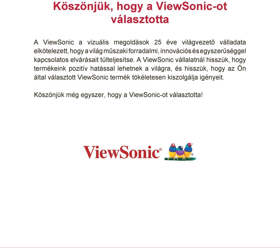 A ViewSonic vállalatnál hisszük, hogy termékeink pozitív hatással lehetnek a világra, és hisszük, hogy az Ön