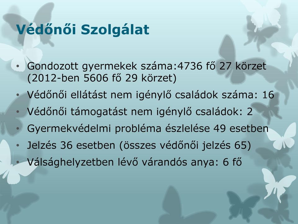 támogatást nem igénylő családok: 2 Gyermekvédelmi probléma észlelése 49