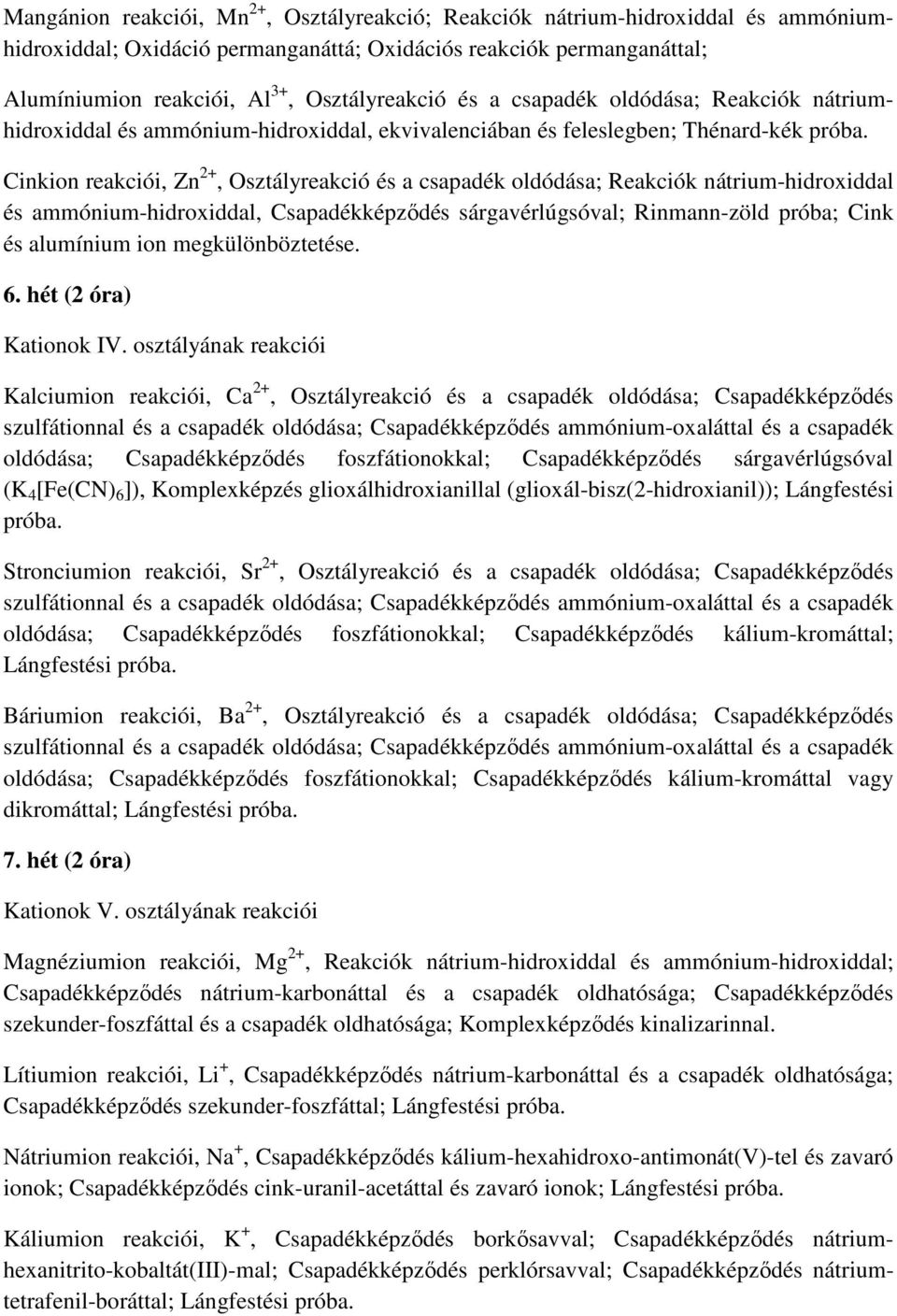 Cinkion reakciói, Zn 2+, Osztályreakció és a csapadék oldódása; Reakciók nátrium-hidroxiddal és ammónium-hidroxiddal, Csapadékképződés sárgavérlúgsóval; Rinmann-zöld próba; Cink és alumínium ion