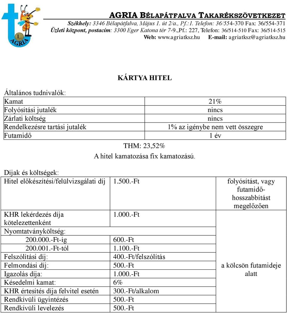 Hitel előkészítési/felülvizsgálati díj 1.