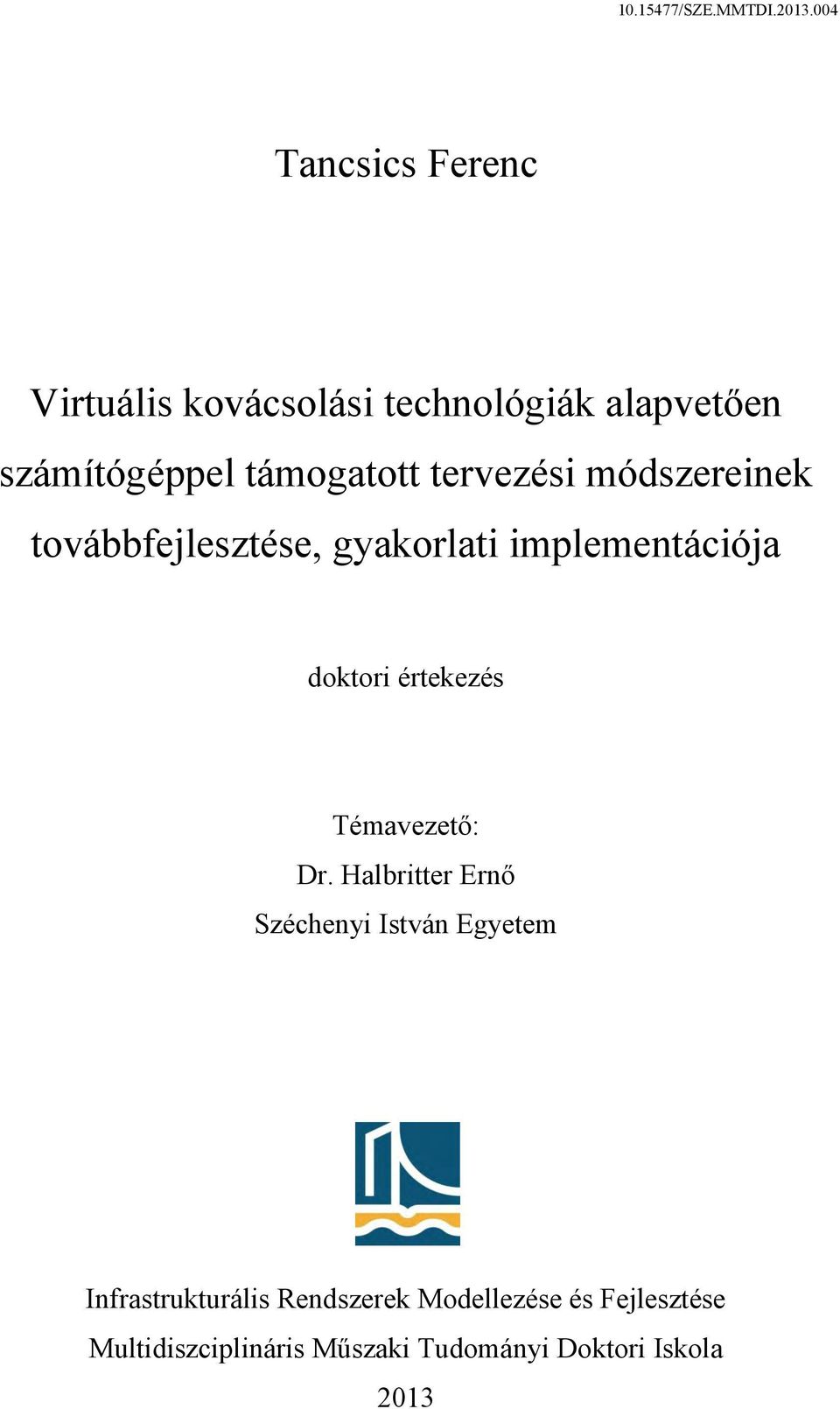 SZE.MMTDI Tancsics Ferenc - PDF Ingyenes letöltés