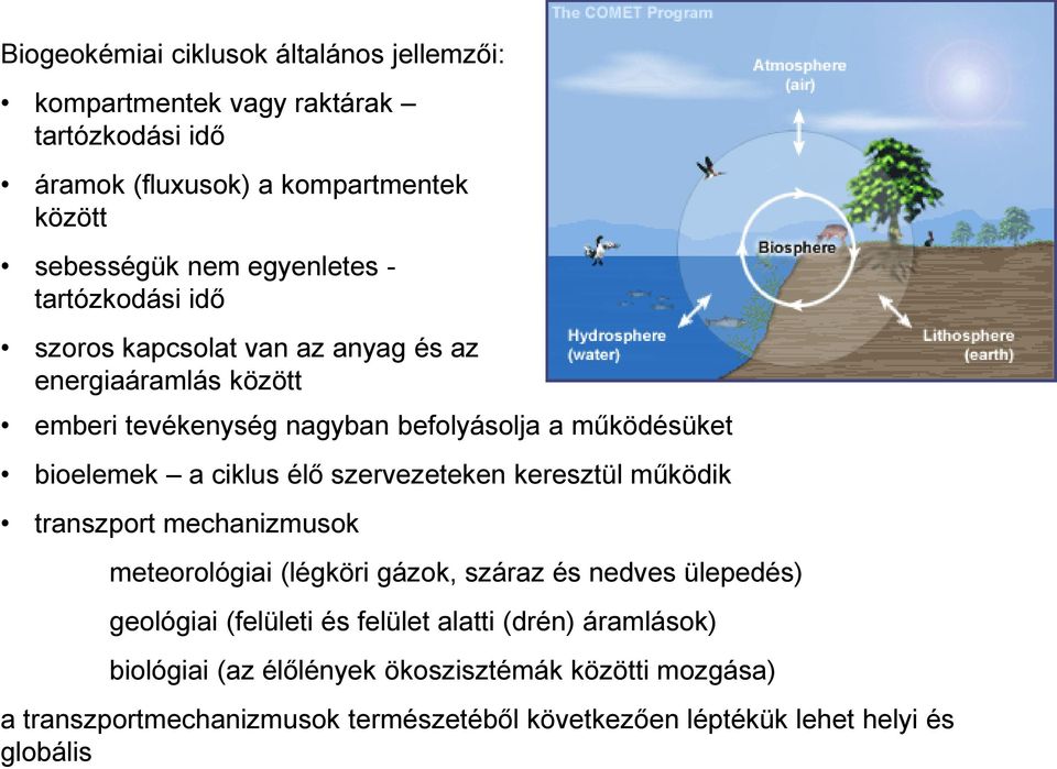 szervezeteken keresztül működik transzport mechanizmusok meteorológiai (légköri gázok, száraz és nedves ülepedés) geológiai (felületi és felület alatti