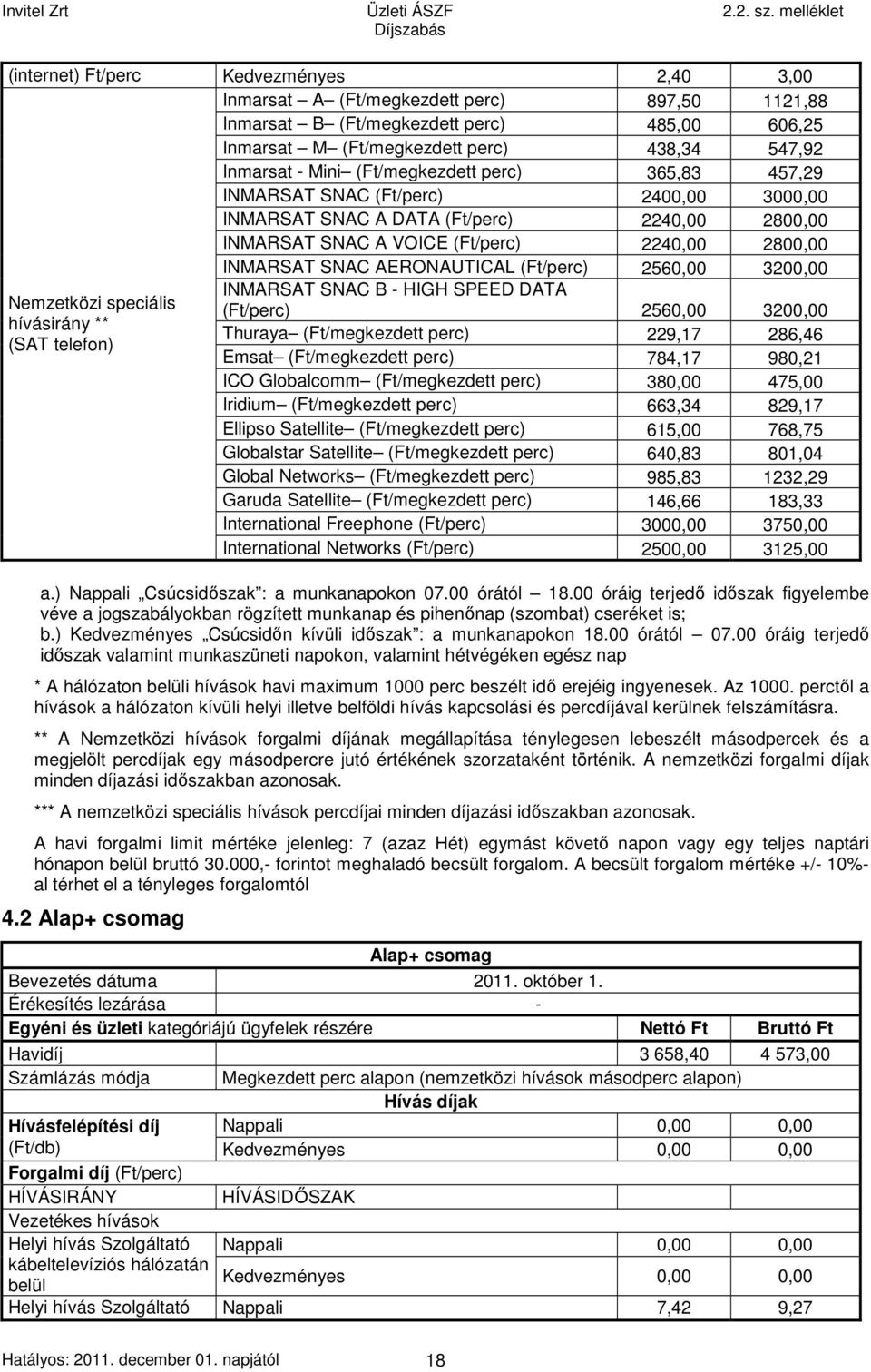 (Ft/perc) 2560,00 3200,00 Nemzetközi speciális hívásirány ** (SAT telefon) INMARSAT SNAC B - HIGH SPEED DATA (Ft/perc) 2560,00 3200,00 Thuraya (Ft/megkezdett perc) 229,17 286,46 Emsat (Ft/megkezdett