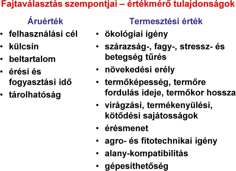 betegség tűrés növekedési erély termőképesség, termőre fordulás ideje, termőkor hossza virágzási,