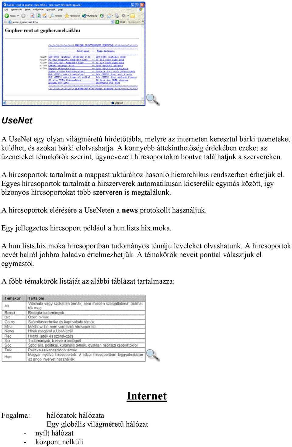 A hírcsoportok tartalmát a mappastruktúrához hasonló hierarchikus rendszerben érhetjük el.