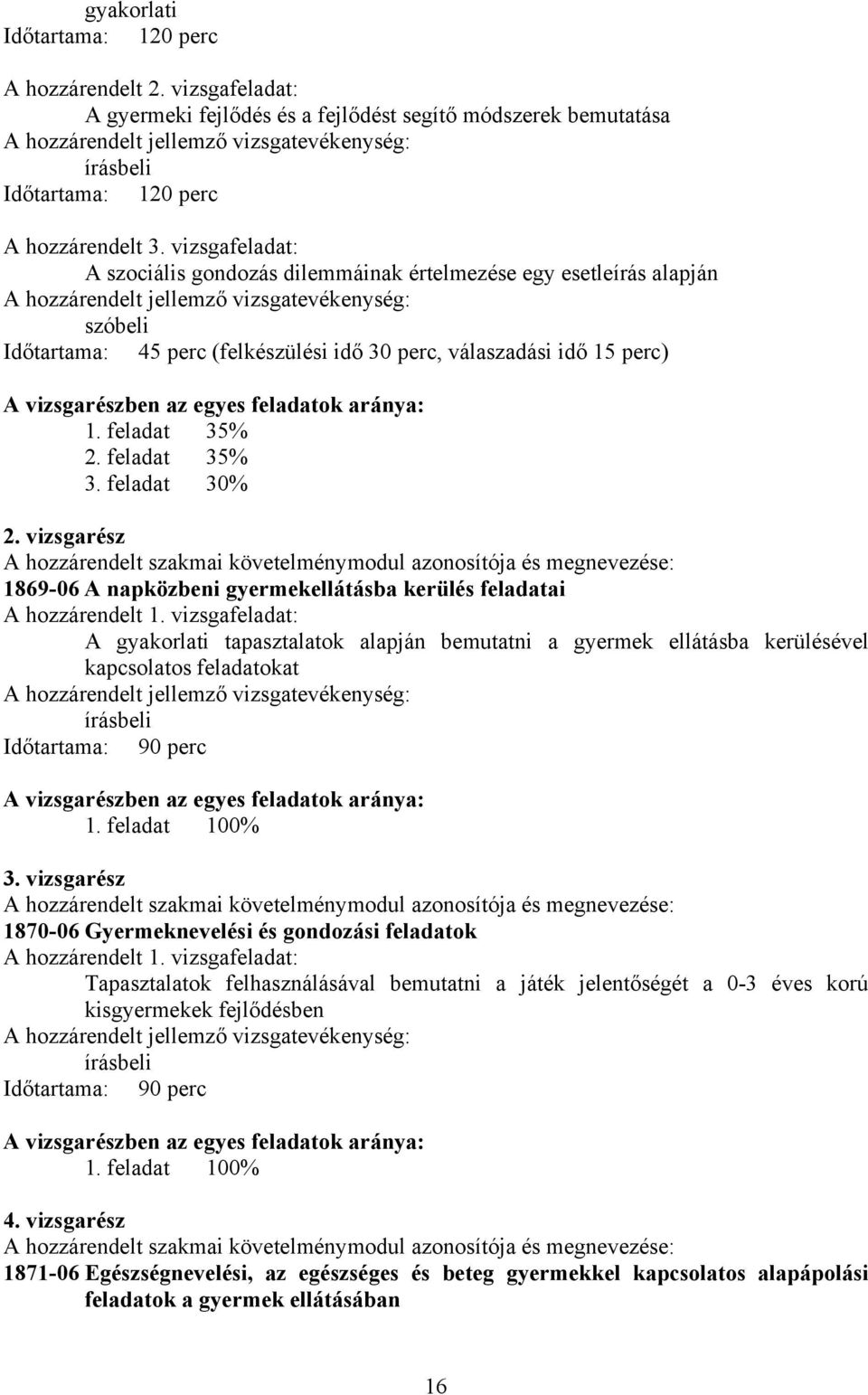 vizsgafeladat: A szociális gondozás dilemmáinak értelmezése egy esetleírás alapján A hozzárendelt jellemző vizsgatevékenység: szóbeli Időtartama: 45 perc (felkészülési idő 30 perc, válaszadási idő 15