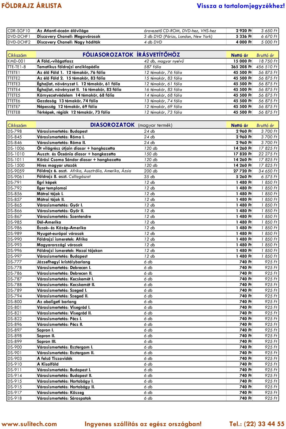 Tematikus földrajzi enciklopédia 587 fólia 365 208 Ft 456 510 Ft TTETE1 Az élő Föld 1. 12 témakör, 76 fólia 12 témakör, 76 fólia 45 500 Ft 56 875 Ft TTETE2 Az élő Föld 2.