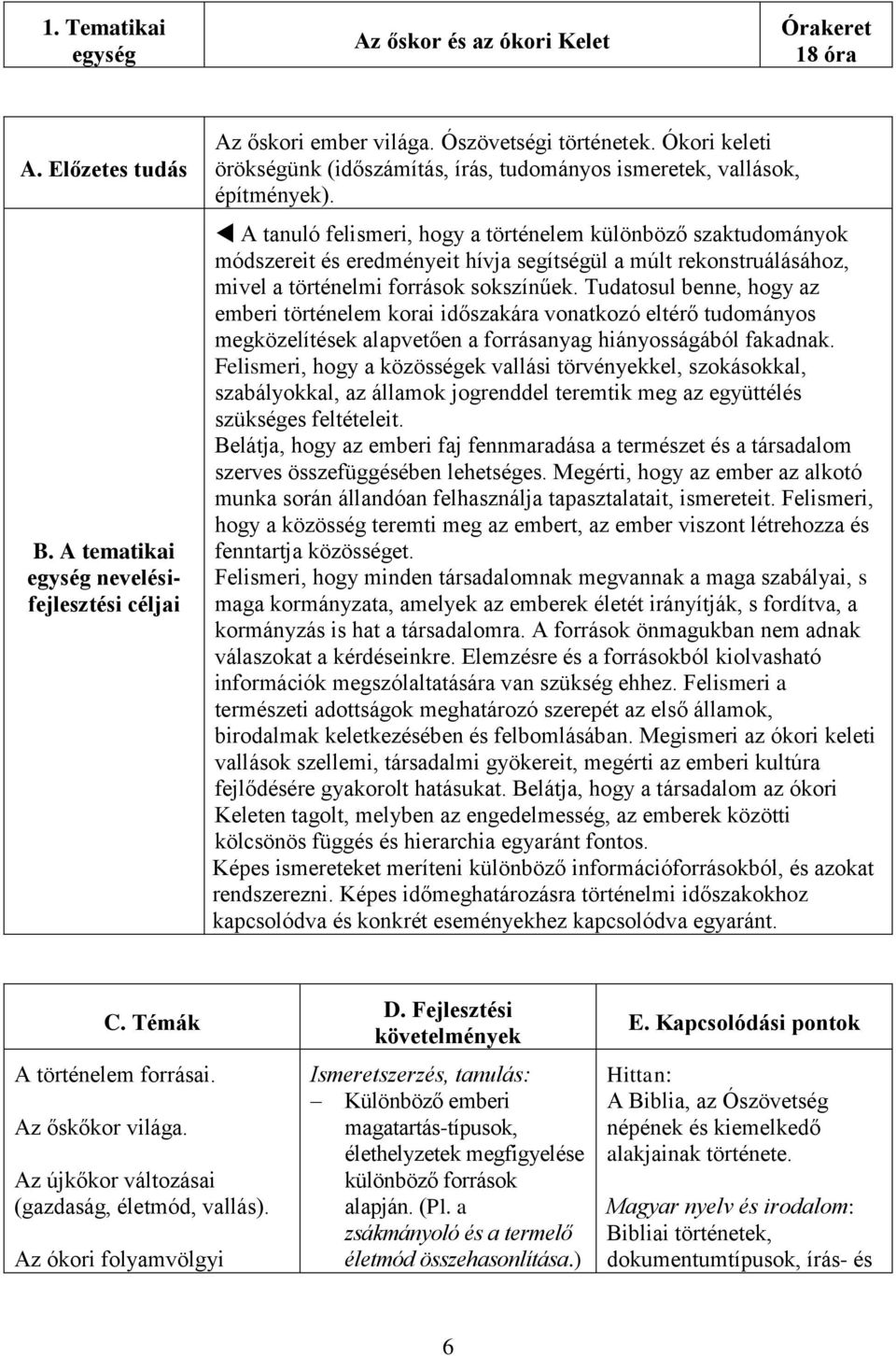 A tanuló felismeri, hogy a történelem különböző szaktudományok módszereit és eredményeit hívja segítségül a múlt rekonstruálásához, mivel a történelmi források sokszínűek.