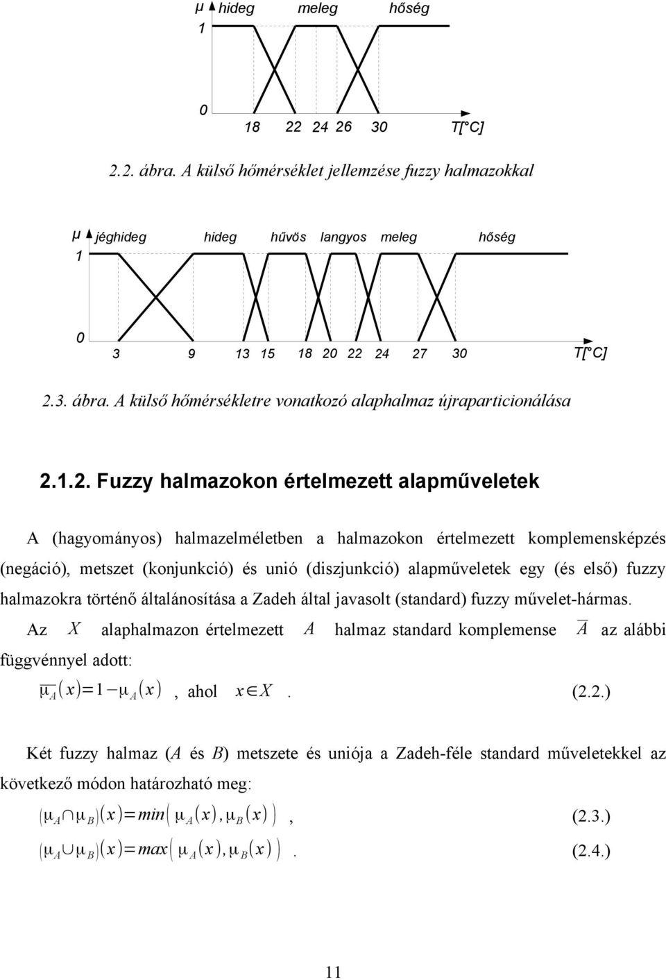 első) fuzzy halmazokra történő általánosítása a Zadeh által javasolt (standard) fuzzy művelet-hármas.