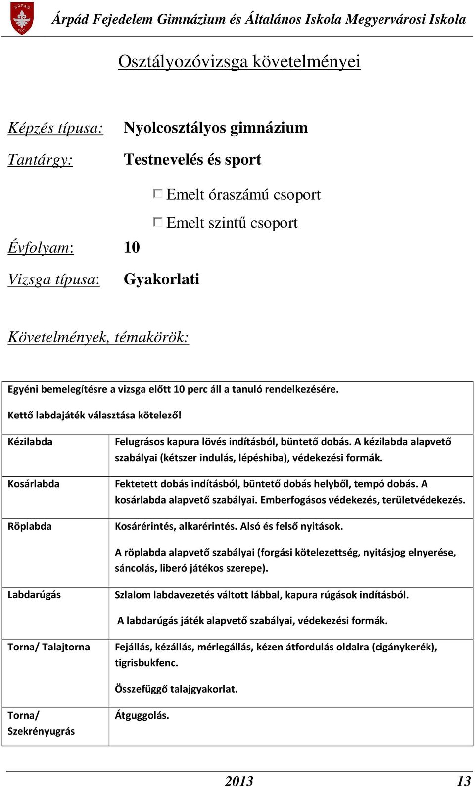 Kézilabda Kosárlabda Röplabda Felugrásos kapura lövés indításból, büntető dobás. A kézilabda alapvető szabályai (kétszer indulás, lépéshiba), védekezési formák.