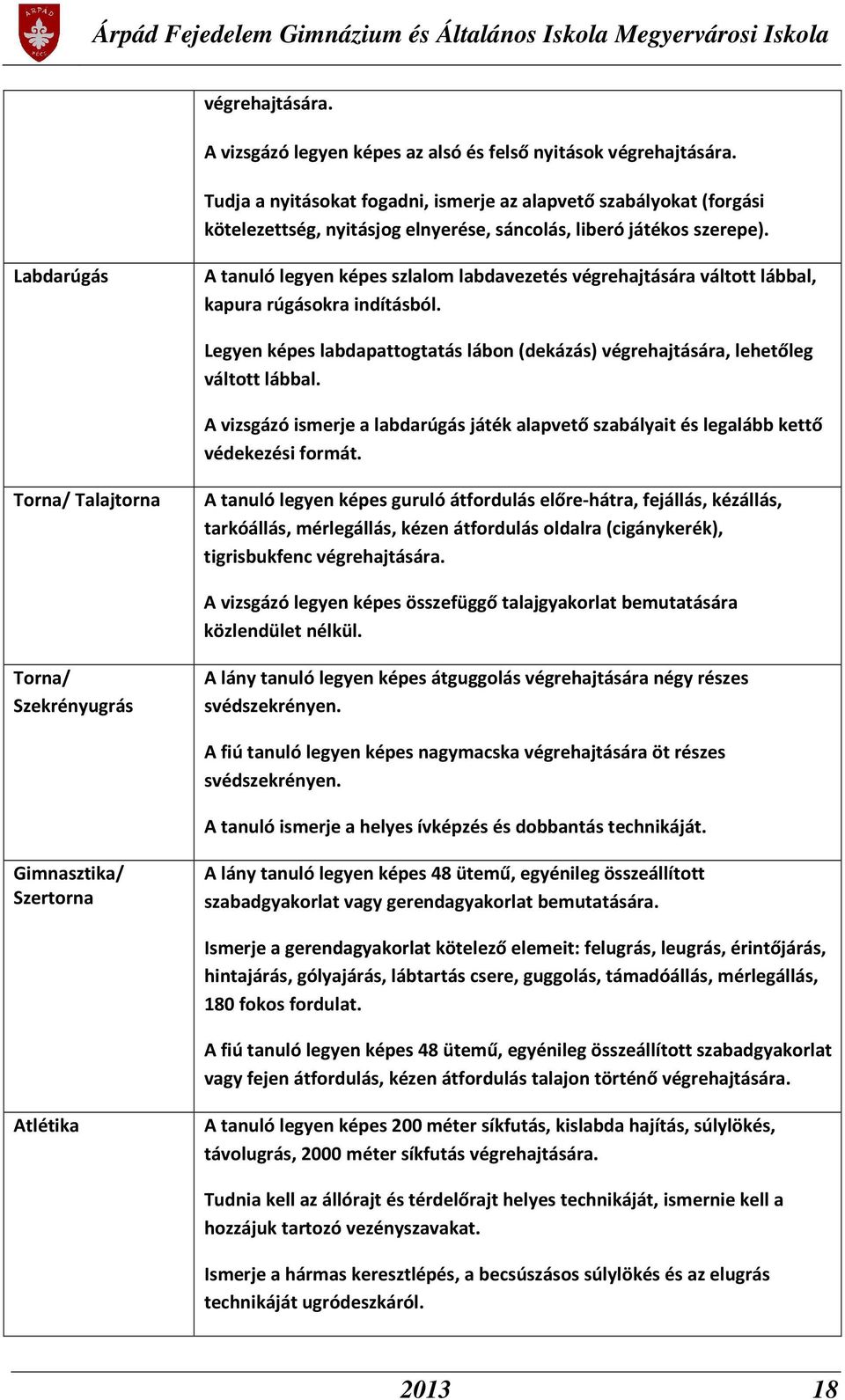 Labdarúgás A tanuló legyen képes szlalom labdavezetés végrehajtására váltott lábbal, kapura rúgásokra indításból.