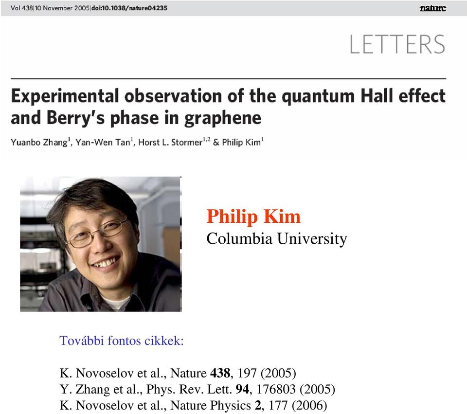 , Nature 438, 197 (2005) Y. Zhang et al., Phys.