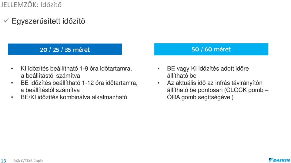 beállítástól számítva BE/KI időzítés kombinálva alkalmazható BE vagy KI időzítés adott időre