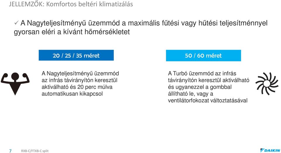 üzemmód az infrás távirányítón keresztül aktiválható és 20 perc múlva automatikusan kikapcsol A Turbó üzemmód