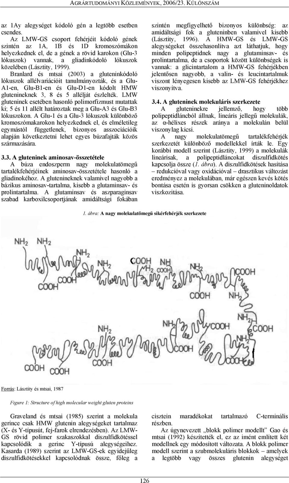 Branlard és mtsai (2003) a gluteninkódoló lókuszok allélvariációit tanulmányozták, és a Glu- A1-en, Glu-B1-en és Glu-D1-en kódolt HMW glutenineknek 3, 8 és 5 allélját észlelték.
