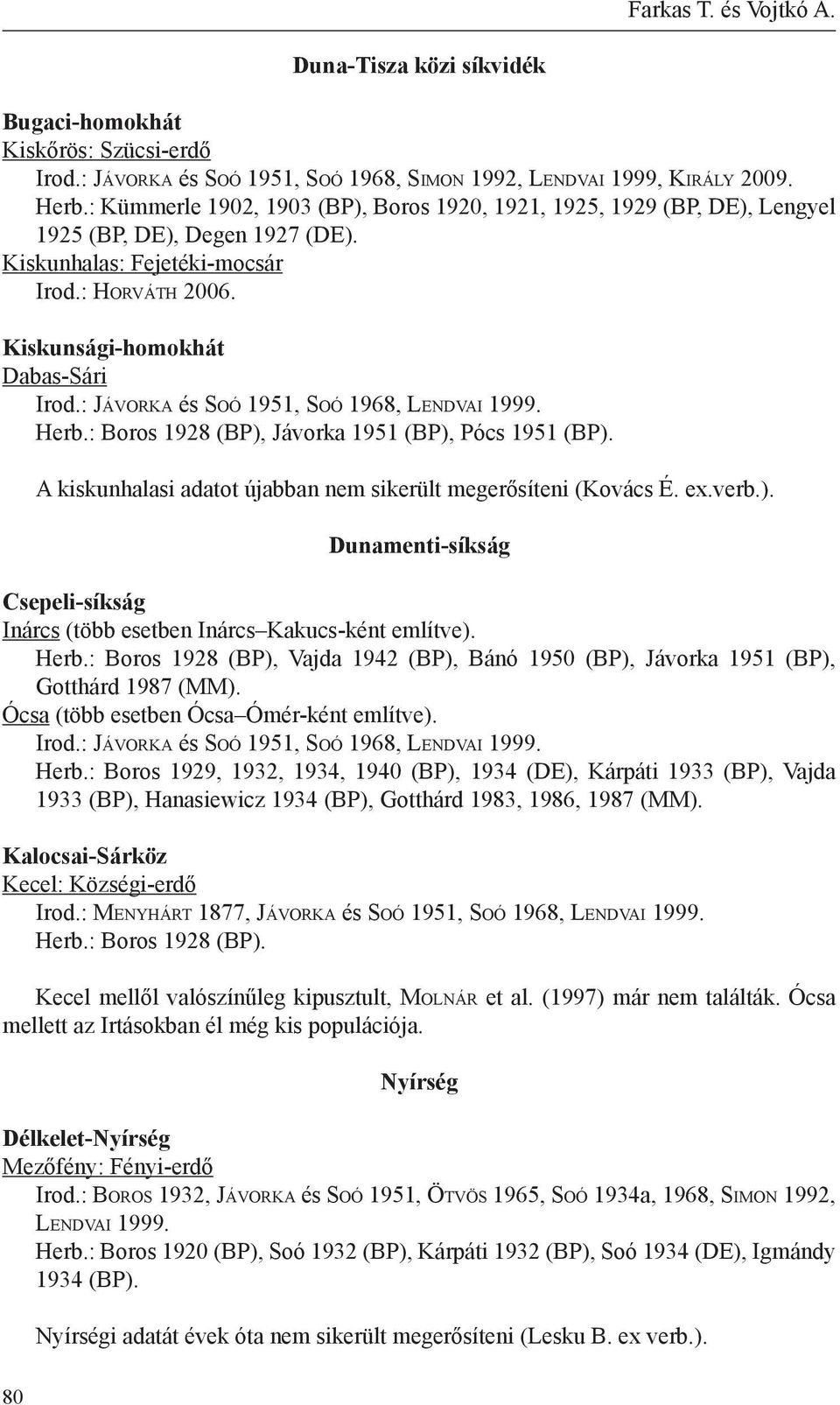 : Já v o r k a és So ó 1951, So ó 1968, Le n d va i 1999. Herb.: Boros 1928 (BP), Jávorka 1951 (BP), Pócs 1951 (BP). A kiskunhalasi adatot újabban nem sikerült megerősíteni (Kovács É. ex.verb.). Dunamenti-síkság Csepeli-síkság Inárcs (több esetben Inárcs Kakucs-ként említve).
