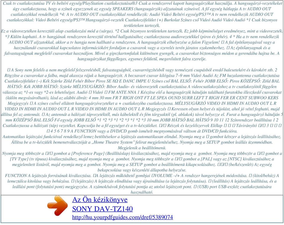 A fő egység hátlapja A tv AUDIO OUT csatlakozókkal rendelkezik *4: A tv AUDIO OUT csatlakozókkal rendelkezik: Audió Videó Beltéri egység/ps3 A tv nem rendelkezik AUDIO OUT csatlakozókkal: Videó