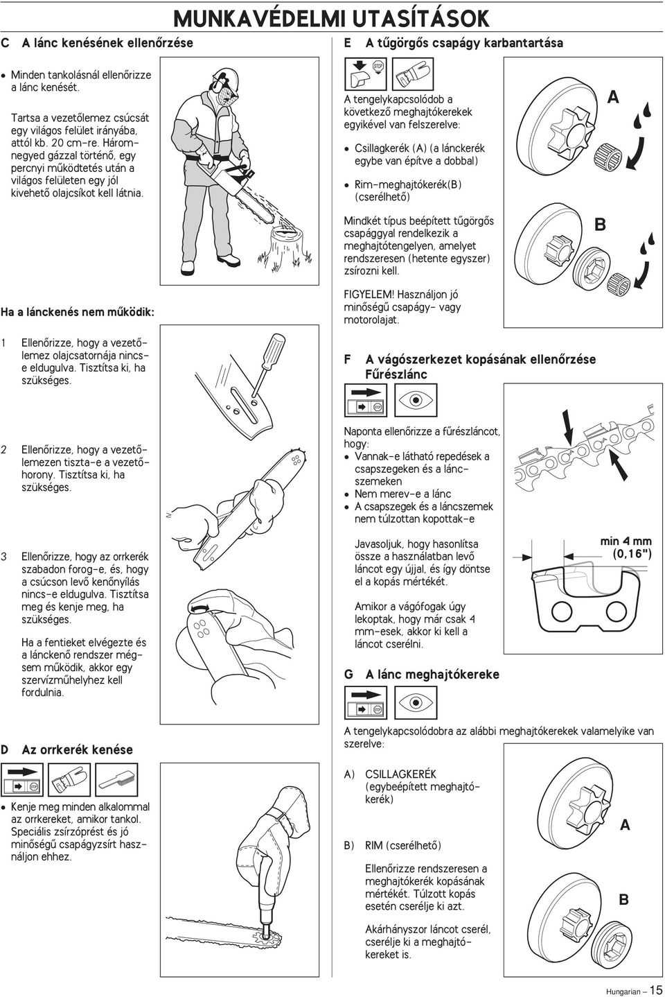 A tengelykapcsolódob a következœ meghajtókerekek egyikével van felszerelve: Csillagkerék (A) (a lánckerék egybe van építve a dobbal) Rim-meghajtókerék(B) (cserélhetœ) A Mindkét típus beépített