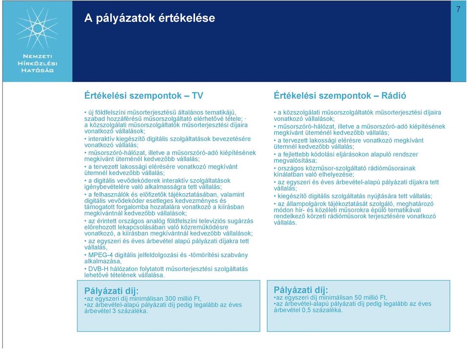 üteménél kedvezőbb vállalás; a tervezett lakossági elérésére vonatkozó megkívánt ütemnél kedvezőbb vállalás; a digitális vevődekóderek interaktív szolgáltatások igénybevételére való alkalmasságra