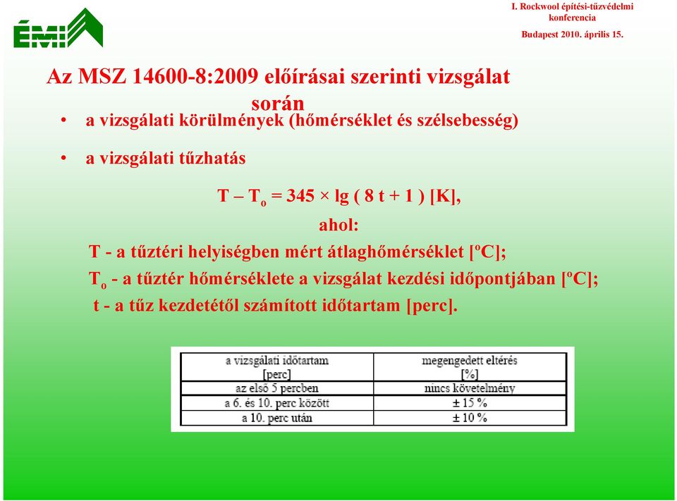 ahol: T - a tűztéri helyiségben mért átlaghőmérséklet [ºC]; T o -a tűztér