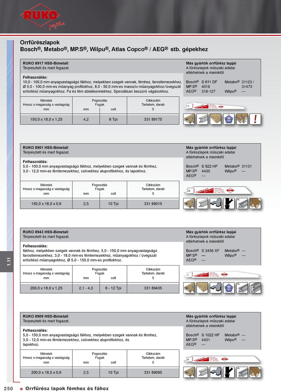 10,0 x 18,0 x 1,2 4,2 331 8917 RUKO 8901 HSS-Bimetall,0-100,0 anyagvastagságú fákhoz, melyekben szegek vannak és fémhez, 3,0-12,0 -es fémlemezekhez, csövekhez aluprofilokhoz, és lapokhoz.