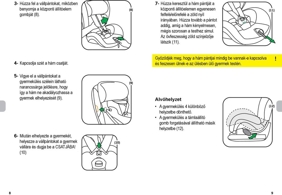Győződjék meg, hogy a hám pántjai mindig be vannak-e kapcsolva és feszesen ülnek-e az ülésben ülő gyermek testén.