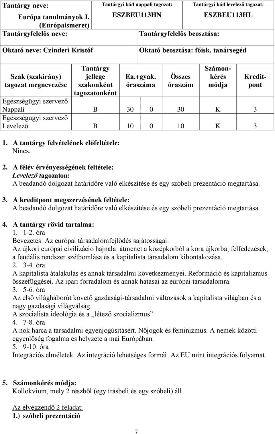 főisk. tanársegéd Szak (szakirány) tagozat megnevezése Tantárgy jellege szakonként tagozatonként Ea.+gyak.