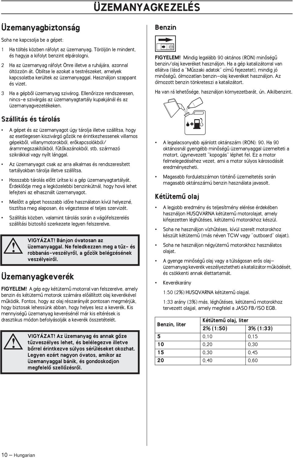 3 Ha a gépbœl üzemanyag szivárog. EllenŒrizze rendszeresen, nincs-e szivárgás az üzemanyagtartály kupakjánál és az üzemanyagvezetékeken.