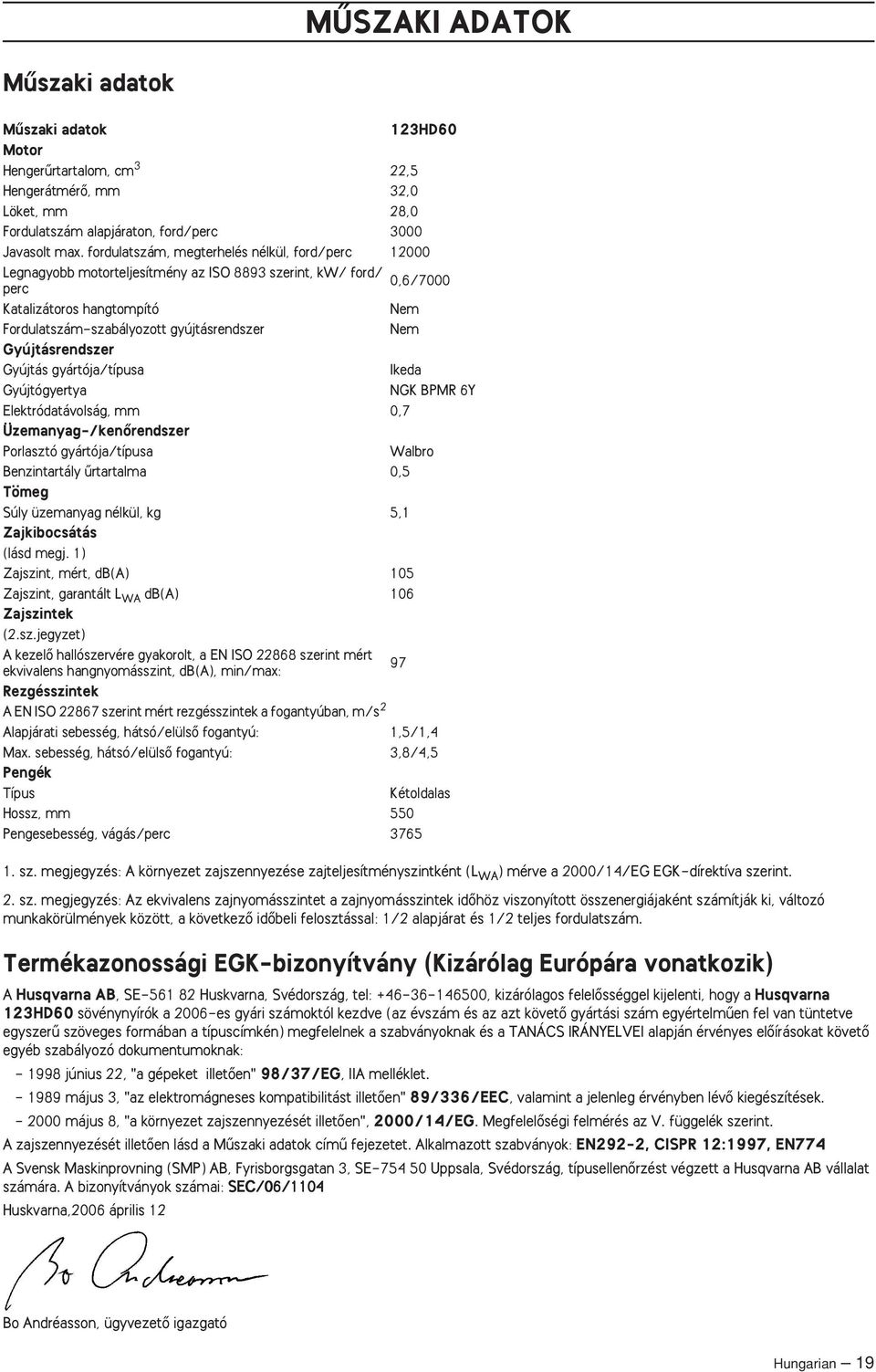 Gyújtásrendszer Gyújtás gyártója/típusa Ikeda Gyújtógyertya NGK BPMR 6Y Elektródatávolság, mm 0,7 Üzemanyag-/kenŒrendszer Porlasztó gyártója/típusa Walbro Benzintartály ırtartalma 0,5 Tömeg Súly