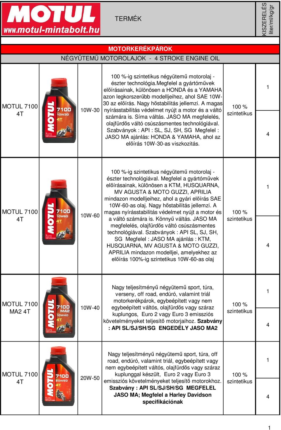 TERMÉK MOTORKERÉKPÁROK NÉGYÜTEM MOTOROLAJOK - 4 STROKE ENGINE OIL - PDF  Ingyenes letöltés