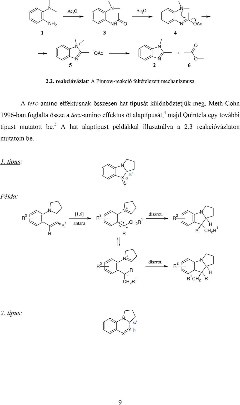 Meth-Cohn 1996-ban foglalta össze a terc-amino effektus öt alaptípusát, 4 majd Quintela egy további típust mutatott be.