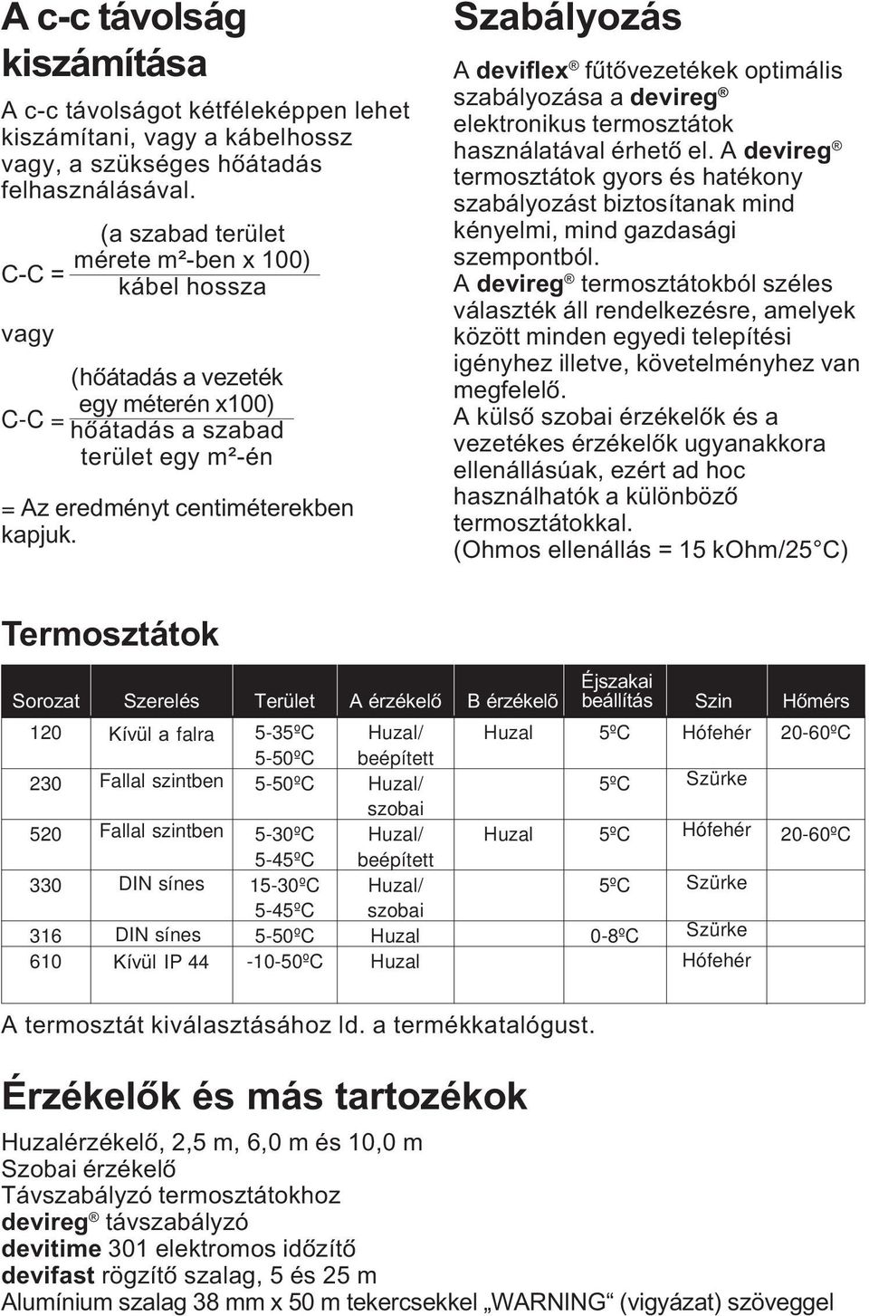 Szabályozás deviflex fûtôvezetékek optimális szabályozása a devireg elektronikus termosztátok használatával érhetô el.
