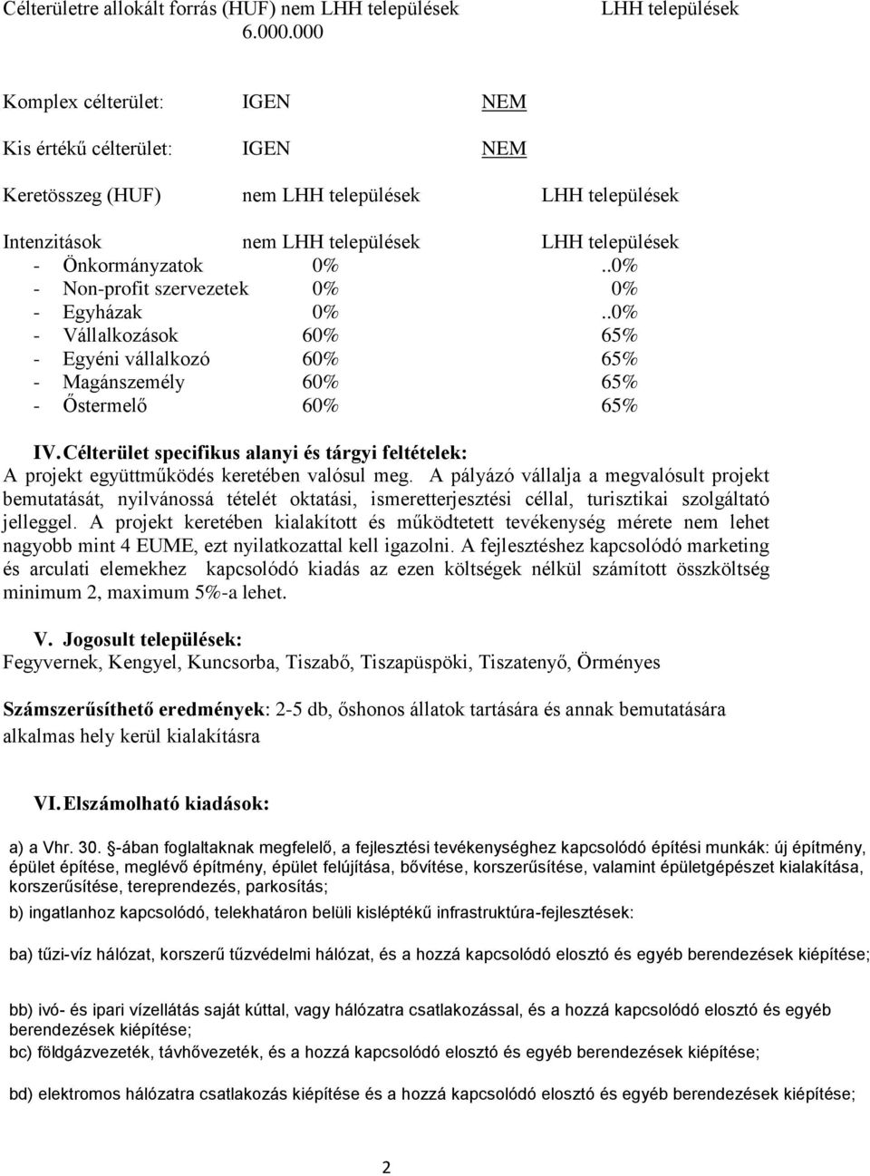 Célterület specifikus alanyi és tárgyi feltételek: A projekt együttműködés keretében valósul meg.