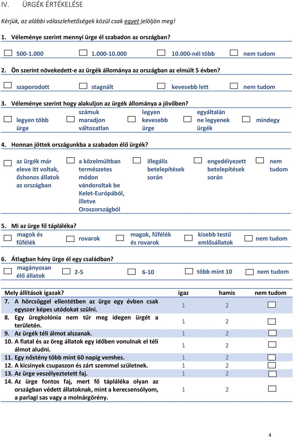 legyen több ürge számuk maradjon változatlan legyen kevesebb ürge 4. Honnan jöttek országunkba a szabadon élő ürgék?