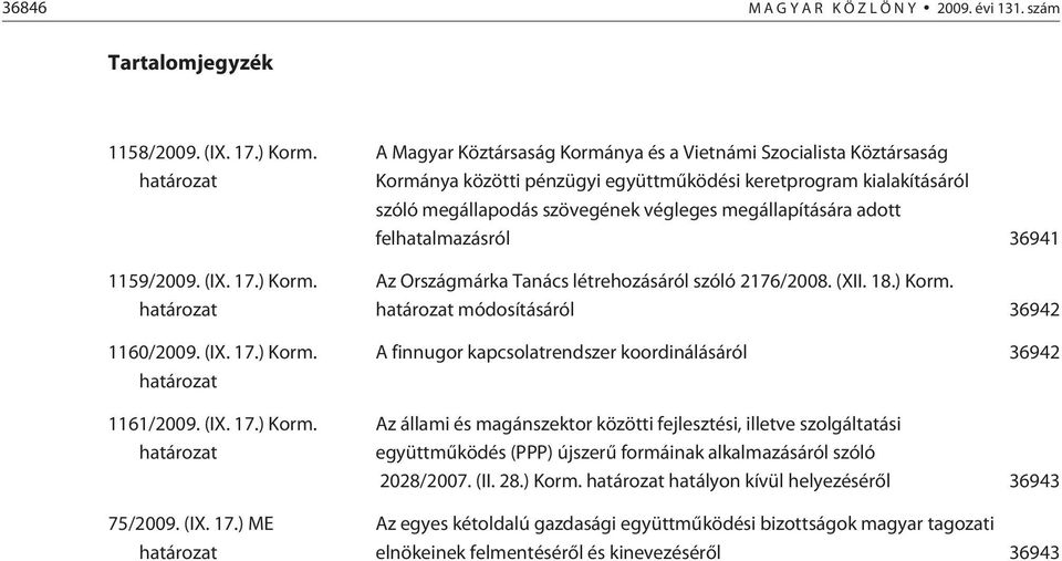 ) ME határozat A Magyar Köztársaság Kormánya és a Vietnámi Szocialista Köztársaság Kormánya közötti pénzügyi együttmûködési keretprogram kialakításáról szóló megállapodás szövegének végleges