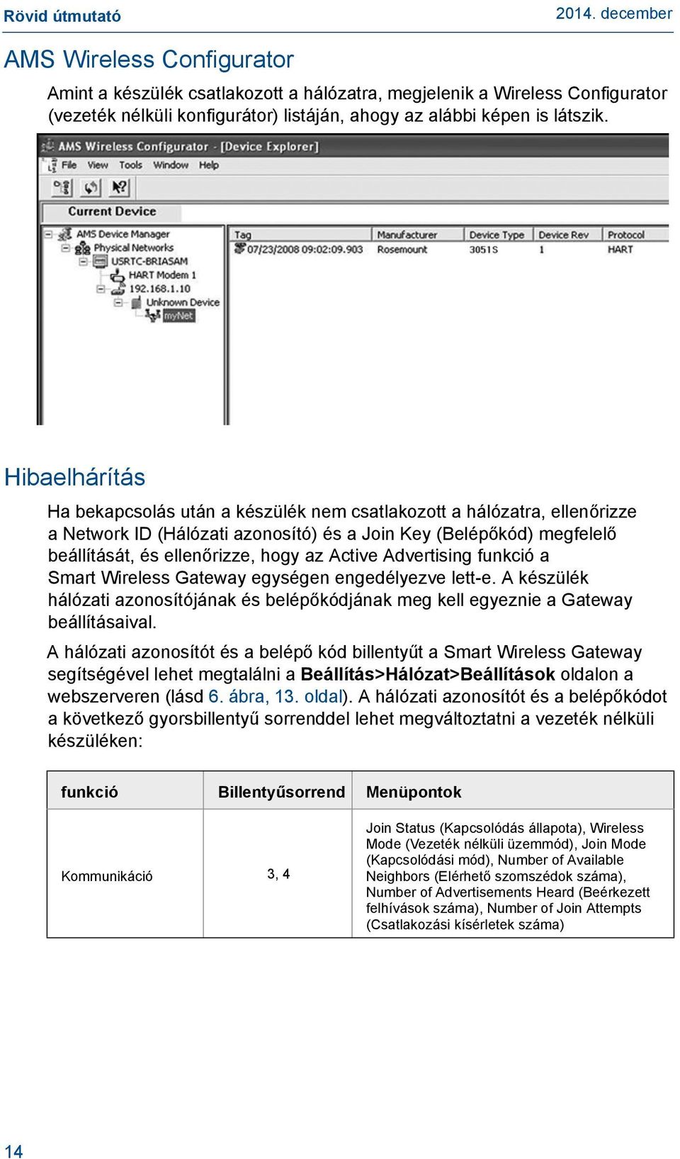 Active Advertising funkció a Smart Wireless Gateway egységen engedélyezve lett-e. A készülék hálózati azonosítójának és belépőkódjának meg kell egyeznie a Gateway beállításaival.