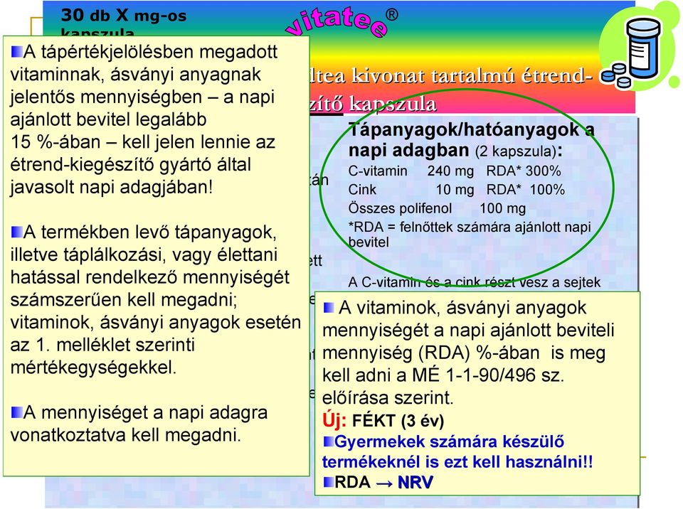 C-vitamin, cink és s zöldtea z kivonat tartalmú étrend- kiegész szítı kapszula Összetevık:csomosodást gátló (mikrokristályos cellulóz) tea kivonat (150 mg/kapszula) hal-zselatin, aszkorbinsav,