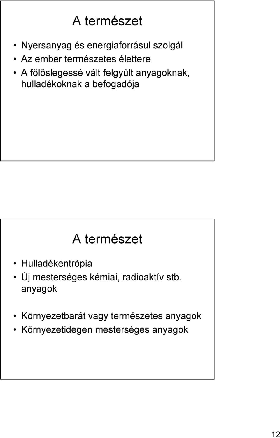 befogadója A természet Hulladékentrópia Új mesterséges kémiai, radioaktív