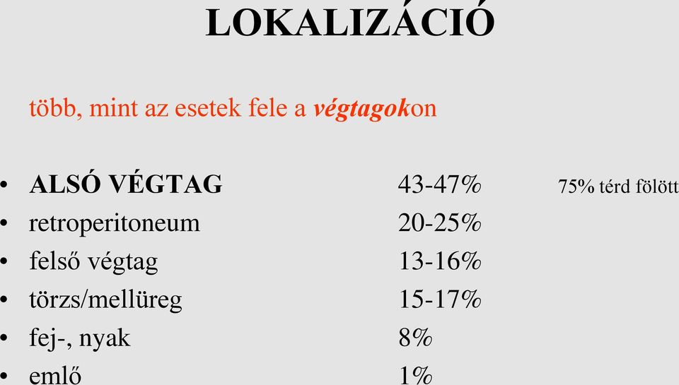 fölött retroperitoneum 20-25% felső végtag
