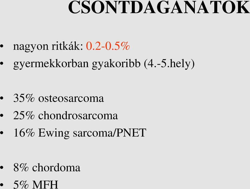 hely) 35% osteosarcoma 25%