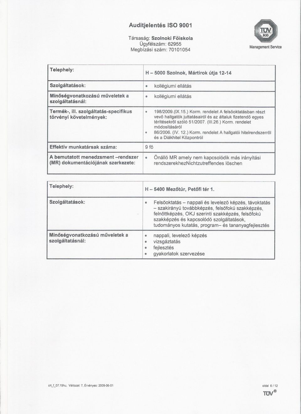 (11126)Korm rendelet módosításáról 86/2006 (IV 12) Korm rendelet A hallgatói hitelrendszerrol és a Diákhitel Központról Effektív munkatársak száma: 9 fo A bemutatott menedzsment -rendszer Önálló MR