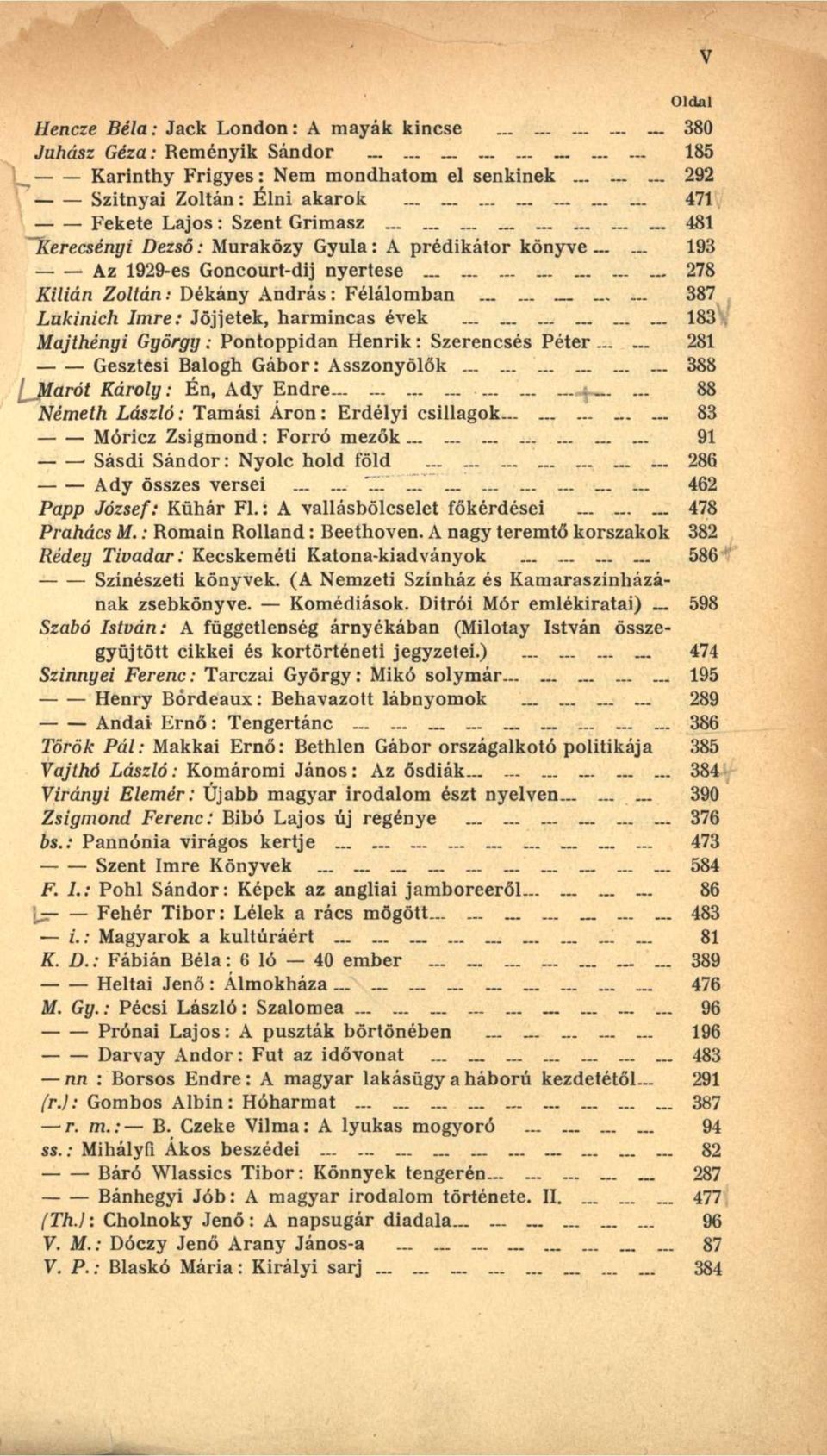 György : Pontoppidan Henrik : Szerencsés Péter 281 Gesztesi Balogh Gábor : Asszonyölők 388 Marót Károly : Én, Ady Endre.