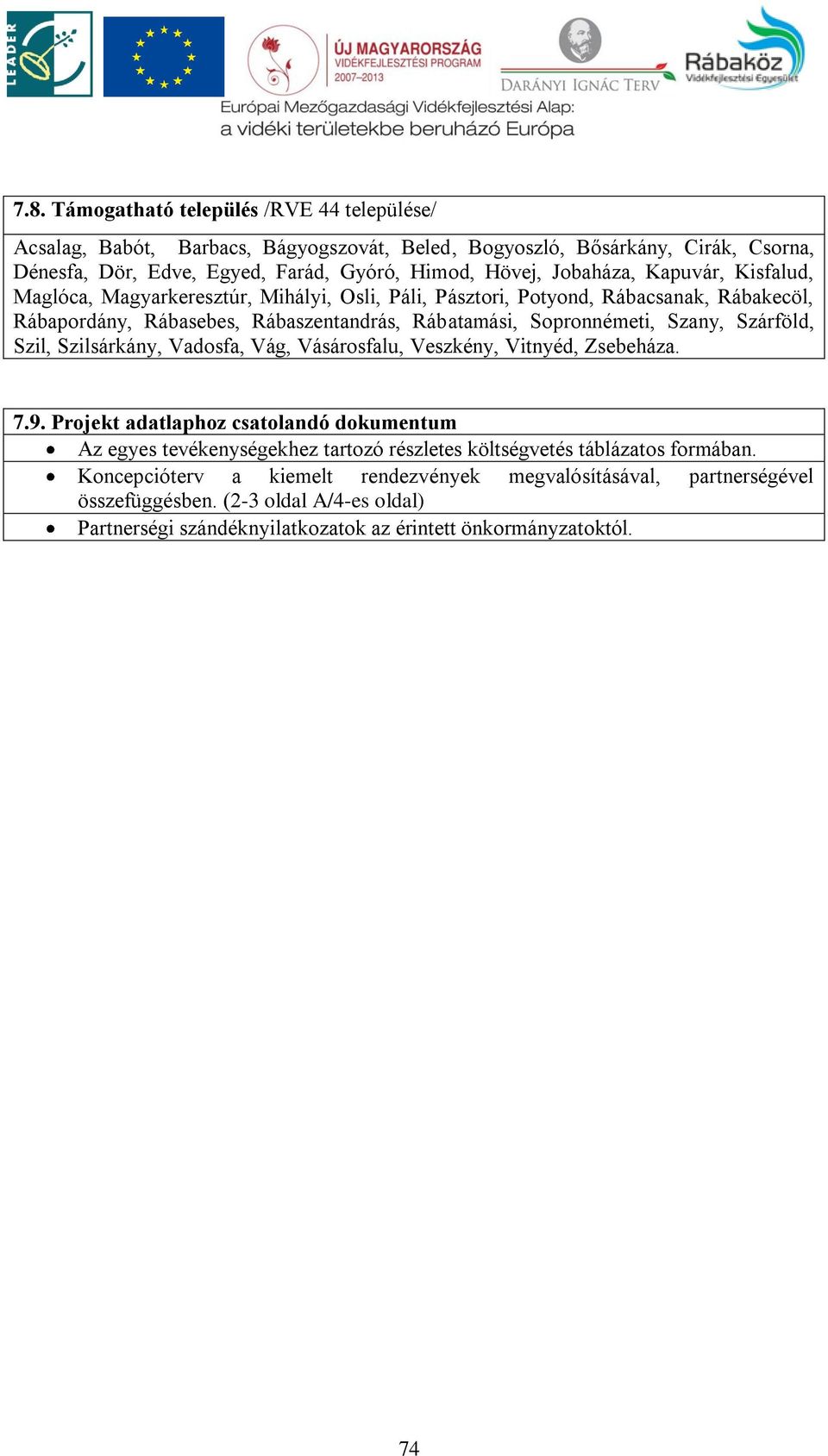 Szany, Szárföld, Szil, Szilsárkány, Vadosfa, Vág, Vásárosfalu, Veszkény, Vitnyéd, Zsebeháza. 7.9.
