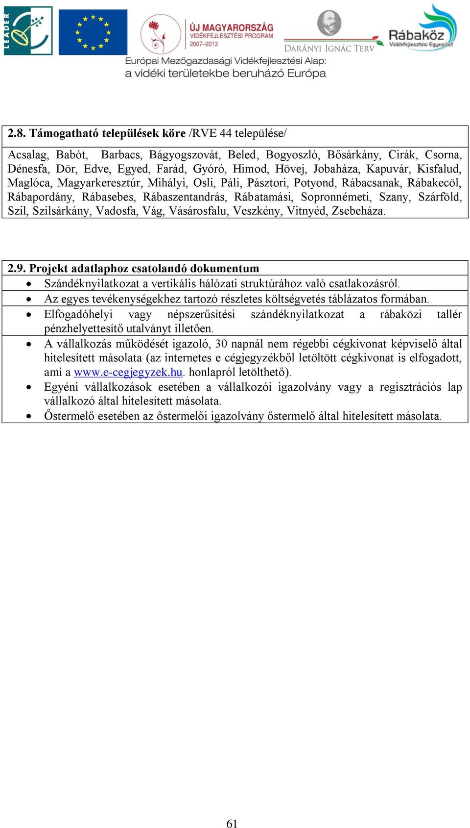 Szárföld, Szil, Szilsárkány, Vadosfa, Vág, Vásárosfalu, Veszkény, Vitnyéd, Zsebeháza. 2.9.